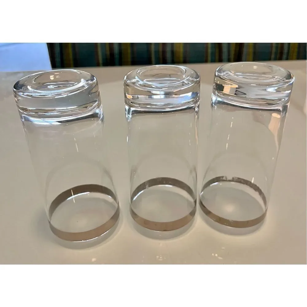 Lot of 3 Dorothy Thorpe Silver Rim Highball Glasses Ice Tea Drinking Glasses
